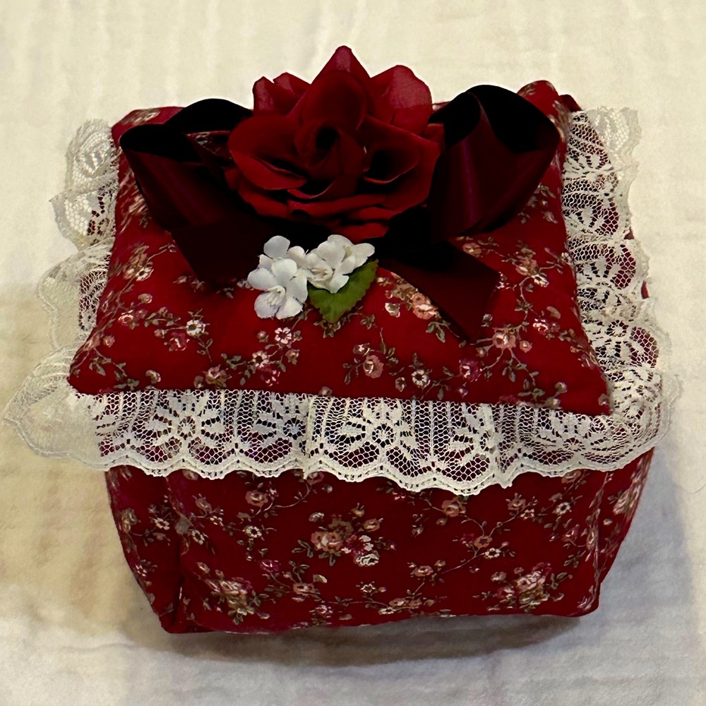 Floral Decorative Box with Lace Trim